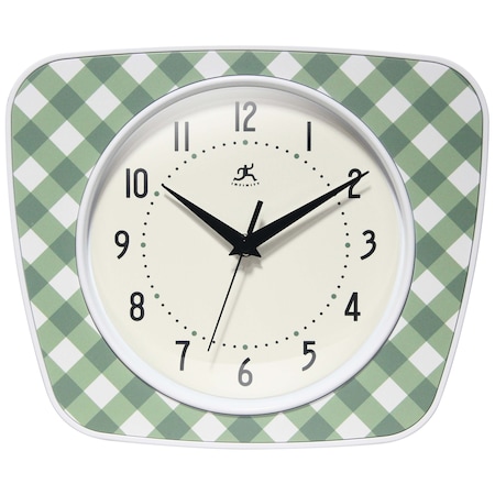 Infinity Instruments Plaid Trapezium Wall Clock, Green, 9.25 in. x 10.875 in. 20352GR-4579